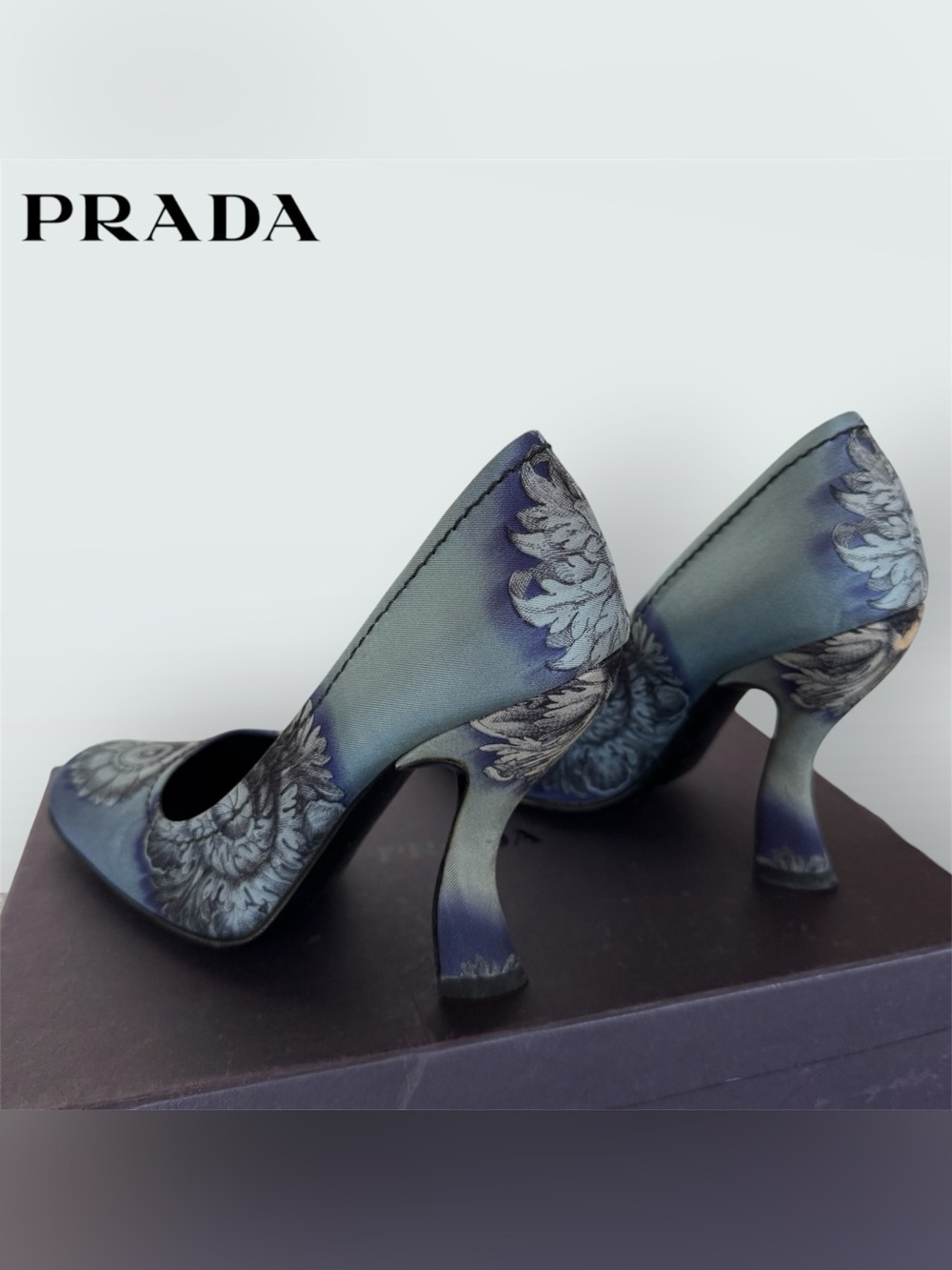 ⬇️ Prada CALZATURE DONNA Twill Rosoni Floral Sculpted Curve Heel Vintage Pumps - Picture 6 of 16